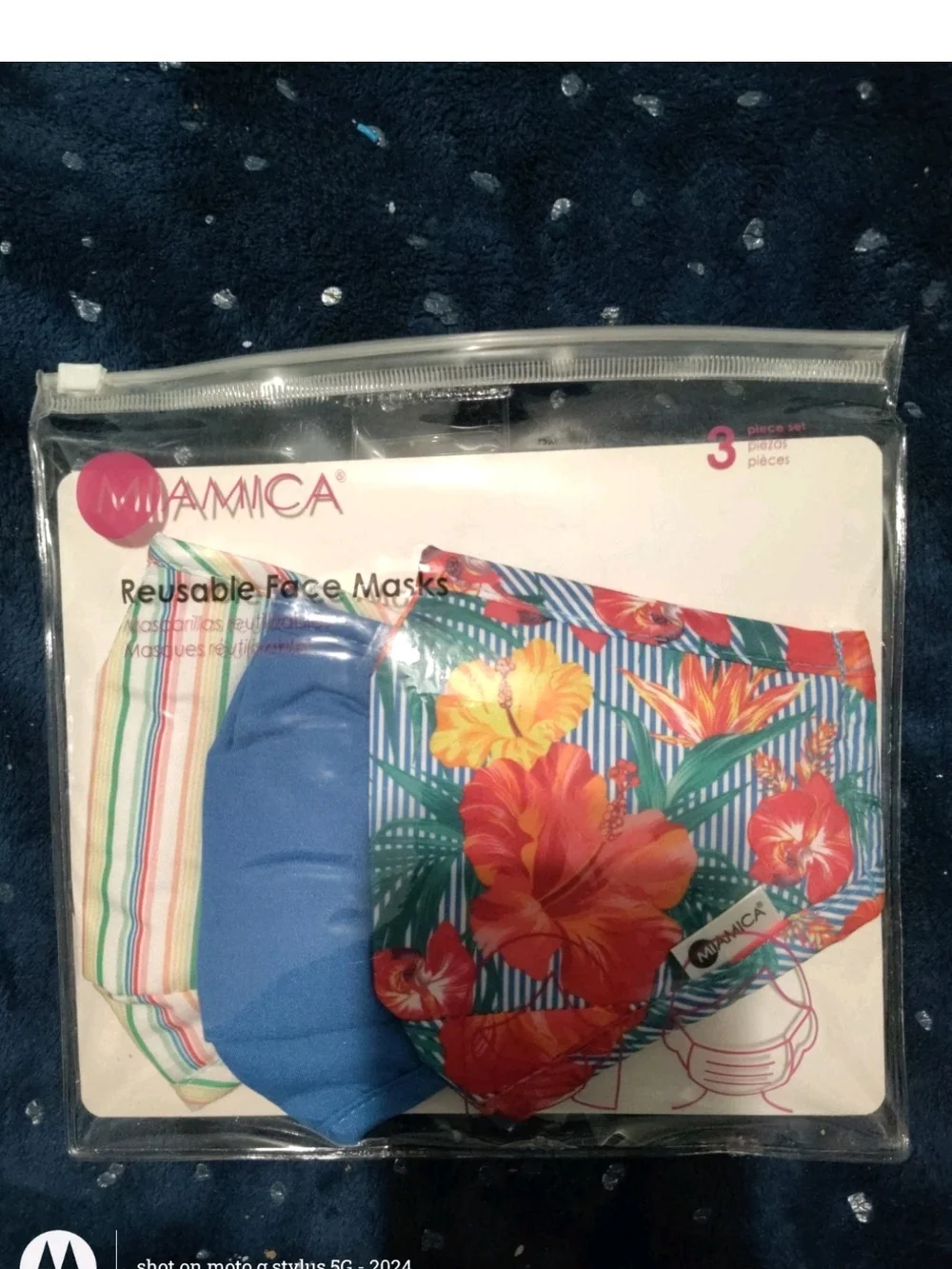 Mamica Women's Reusable Face Mask 3-Pack - Pink Floral & Blue Stripe